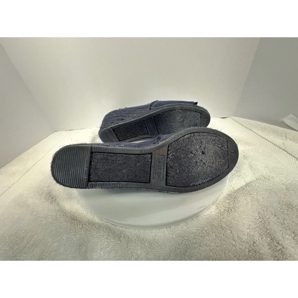 Ralph Lauren Linen Peep Toe Navy Blue Espadrilles Wedge Womens Sz 9‎ French chic